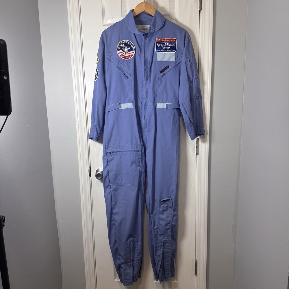 Vintage NASA Space Camp Flight Suit Adult Small Huntsville AL Patches Blue